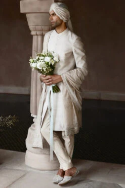 The Silver Needle Ekru Sherwani