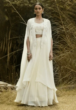 Ivory Embroidered Cape Set