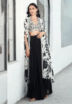 Ivory & Black Skirt Set