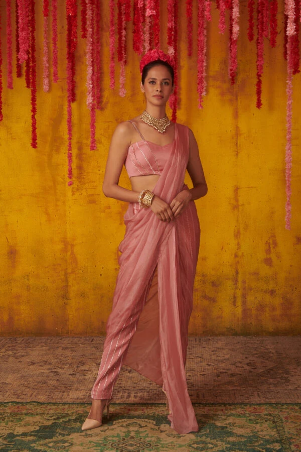 Onion Pink Pant Saree Set 3 Onion Pink Pant Saree Set - Image 3