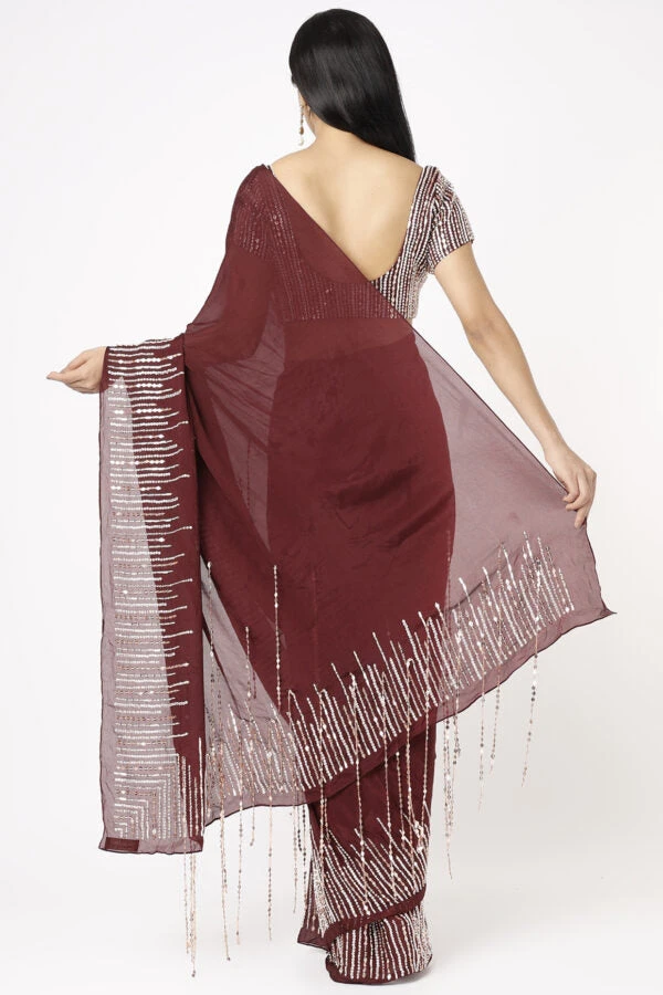 Wine Embroidered Saree Set 2 Wine Embroidered Saree Set - Image 2