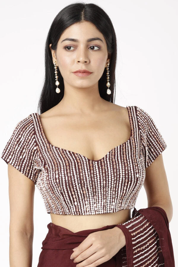 Wine Embroidered Saree Set 3 Wine Embroidered Saree Set - Image 3