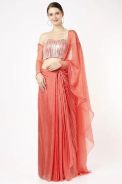 Coral Saree Set