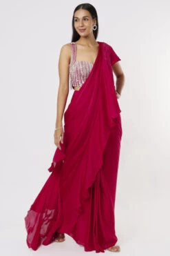Hot Pink Ruffle Saree
