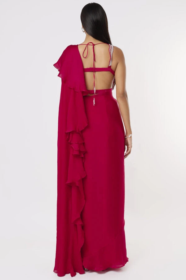 Hot Pink Ruffle Saree 2 Hot Pink Ruffle Saree - Image 2