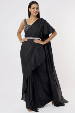 Black Ruffle Saree With Belt
