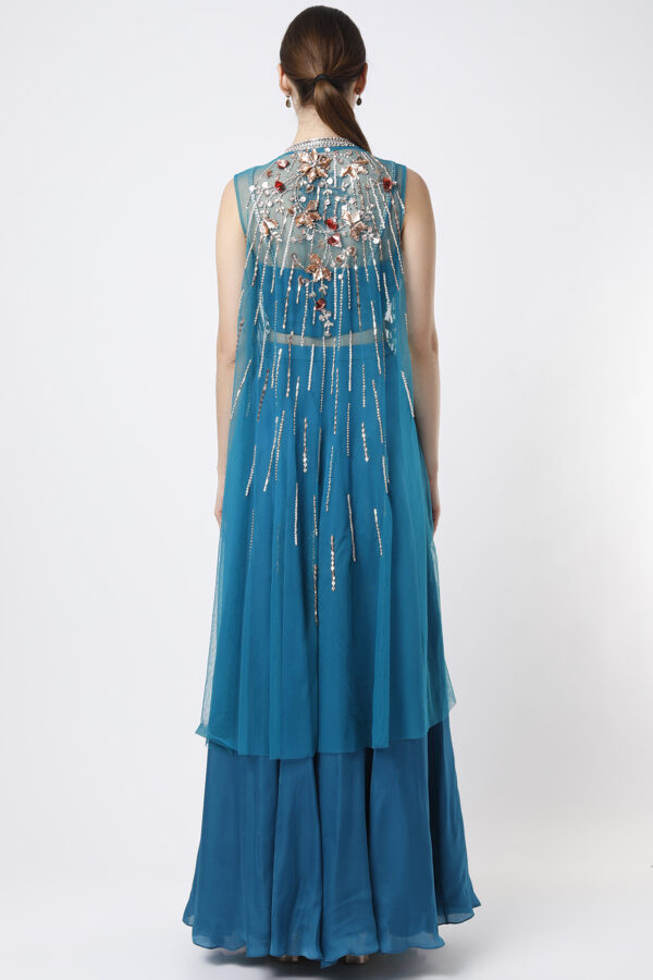 Blue Crepe Embroidered Jacket Lehenga Set 2 Blue Crepe Embroidered Jacket Lehenga Set - Image 2