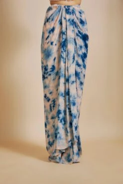 Peach And Blue Shibori Embroidered Vest Coat With Skirt -Lillys Clothing Shop PPTC032410 001 1