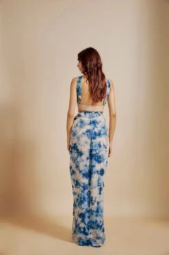 Peach And Blue Shibori Embroidered Vest Coat With Skirt -Lillys Clothing Shop PPTC032410 001 17