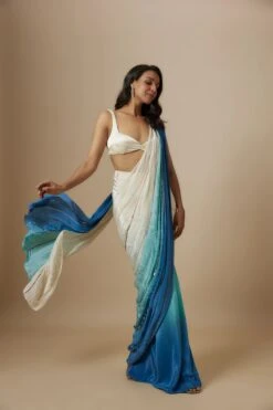 Blue Ombre Embroiderd Saree With Cream Blouse -Lillys Clothing Shop PPTC042404 001 8