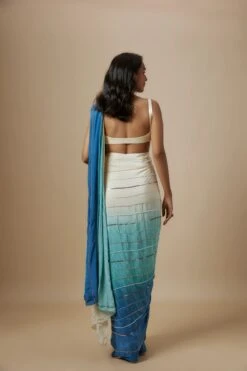 Blue Ombre Embroiderd Saree With Cream Blouse -Lillys Clothing Shop PPTC042404 001 9