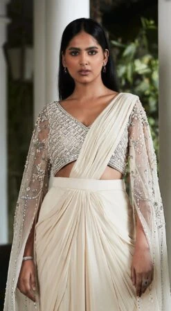 Ecru Pre Draped Embroidered Saree -Lillys Clothing Shop PRS 524 IVORY 4 1100x baa40dfd 7ffe 48e0 8598 3495339c2d0d