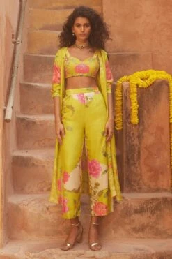 Lime Yellow Robe Jacket Set