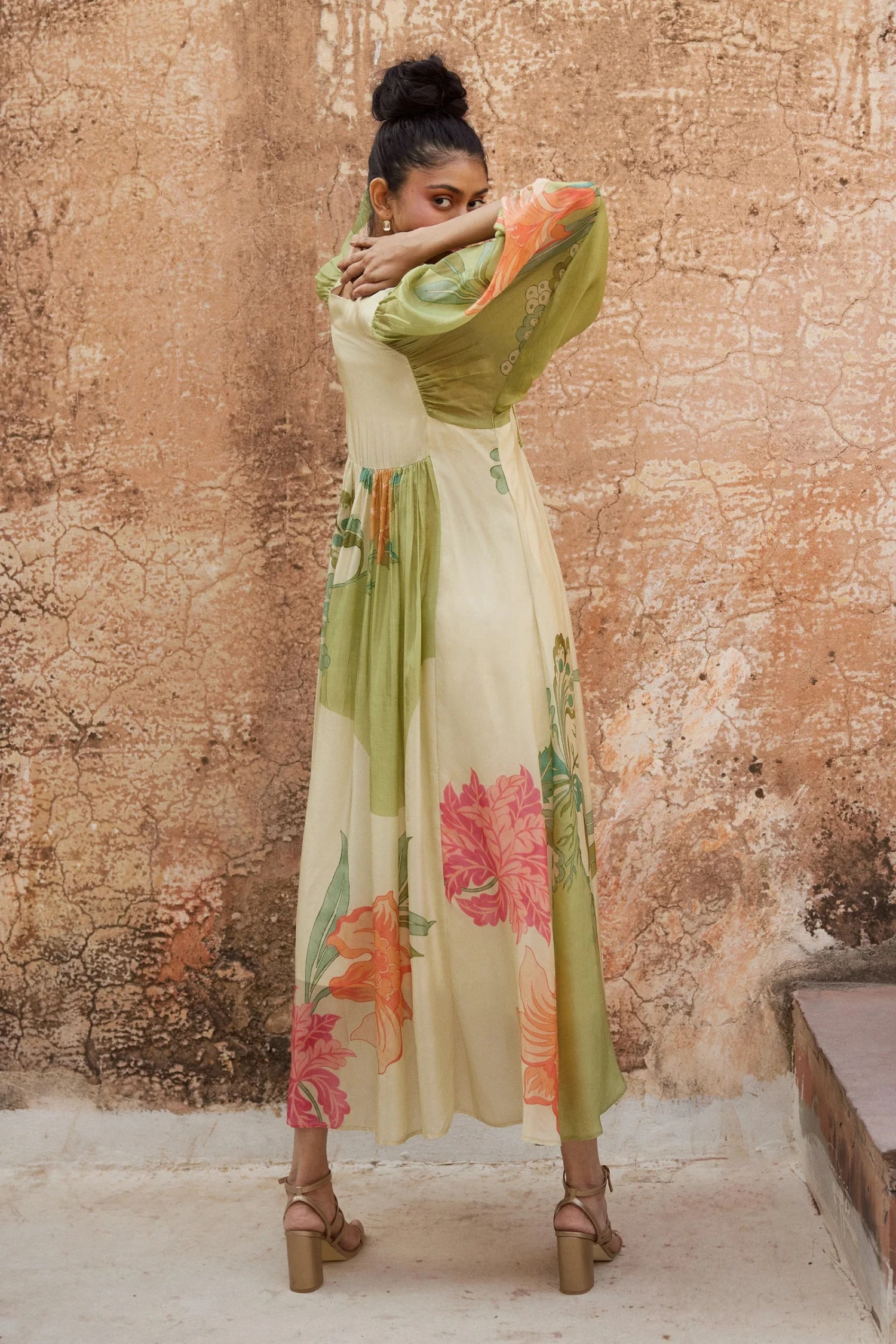 Green And White Floral Placement Printed Maxi Dress 2 Green And White Floral Placement Printed Maxi Dress - Image 2
