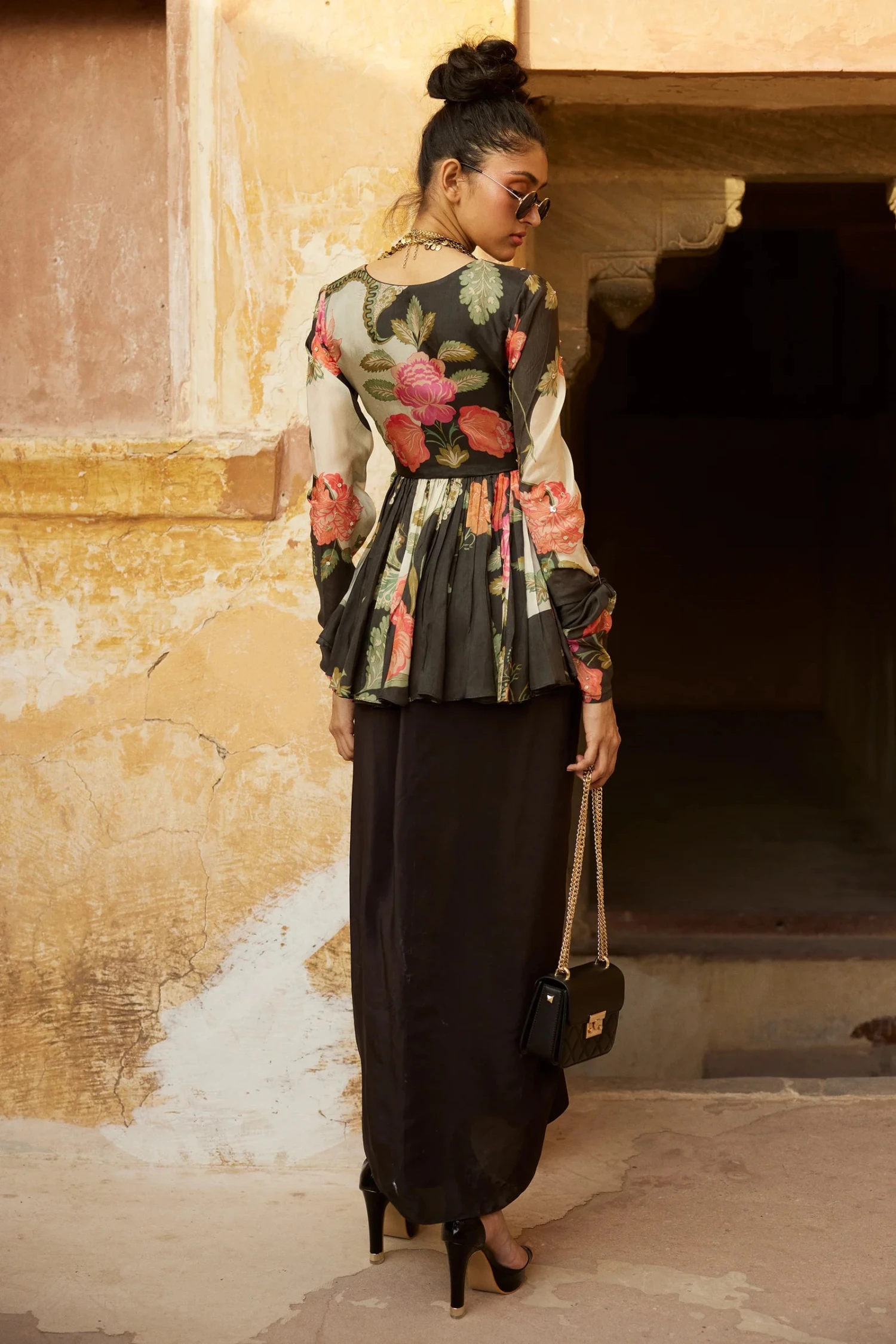 Floral Printed Pure Habutai Silk Peplum Set 2 Floral Printed Pure Habutai Silk Peplum Set - Image 2