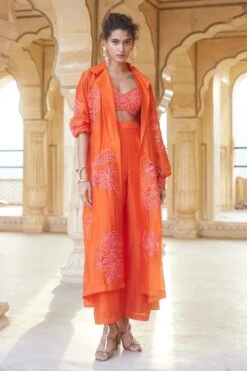 Silk Organza Embroidered Floral Motifs Jacket Set