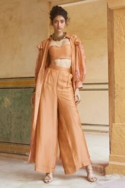 Silk Organza Peachy Orange Jacket Set