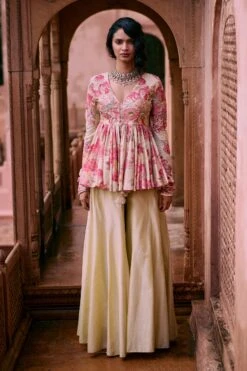 Silhouette Delicate Floral Print Peplum Set