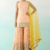 Peach Embroidered Sharara Set With Contrast Dupatta -Lillys Clothing Shop QGegh