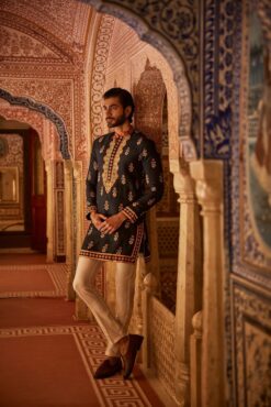 KIAAN - Navy Blue Motif Printed Kurta Set