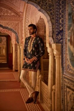 KIAAN - Navy Blue Motif Printed Kurta Set