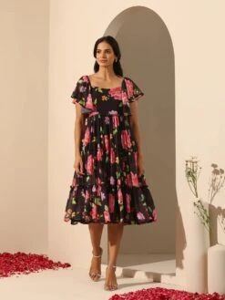 Gul Gulabi Phool 3 Tiered Dress -Lillys Clothing Shop R4432
