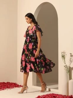 Gul Gulabi Phool 3 Tiered Dress -Lillys Clothing Shop R4435