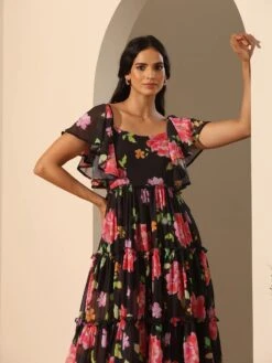 Gul Gulabi Phool 3 Tiered Dress -Lillys Clothing Shop R4446