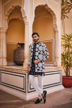 SHAAN - Black Abstract Printed Jacket Set