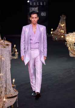 Lavender Shimmer Lapel Tuxedo With Pleated Shirt And Pants