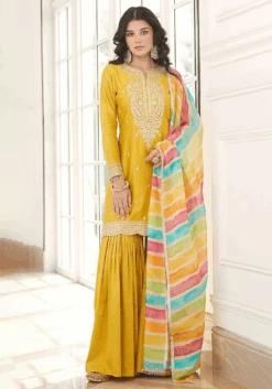 Yellow Embroidered Sharara Set