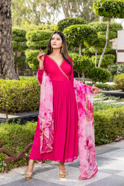 Angrakha Suit With Tie And Dye Dupatta