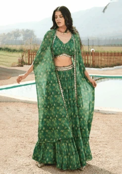 Green Printed Skirt Set