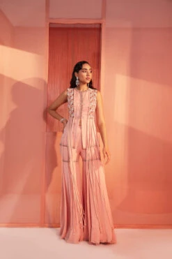 Dusty Pink Tassel Peplum And Sharara
