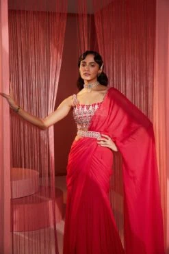 Coral Red Pre-Stitched Saree Blouse And Belt -Lillys Clothing Shop SANYAGULATI19 054462copy 1200x1800 777305e4 c2e6 489d 8bce e9ce664add1e