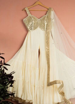 Ivory Mirror Brilliance Blouse With Sharara Set