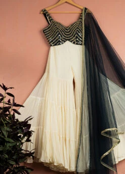 Ivory Midnight Blue Majesty Sharara Set