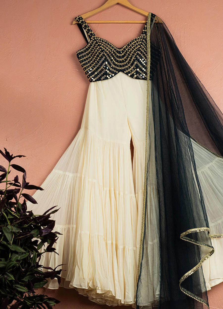 Ivory Midnight Blue Mirror Magic Sharara Set 1 Ivory Midnight Blue Mirror Magic Sharara Set