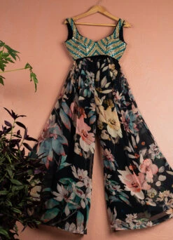 Midnight Blue Floral Blossom Pallazo Pant With Jacket Set -Lillys Clothing Shop SAS61 FRONT