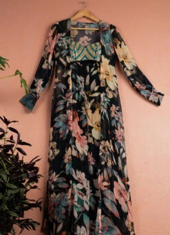 Midnight Blue Floral Blossom Pallazo Pant With Jacket Set