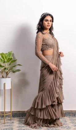 Dragonfly Embroidered Blouse With Pre-Draped Frill Saree -Lillys Clothing Shop SB LB13 2