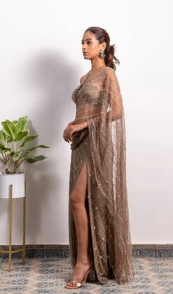 High Slit Embroidered Fusion Saree With Bustier -Lillys Clothing Shop SB LB1 2