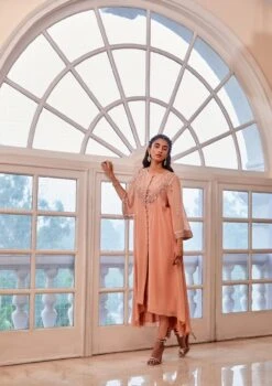 Rose Gold Asymmetric Kurta With Pants