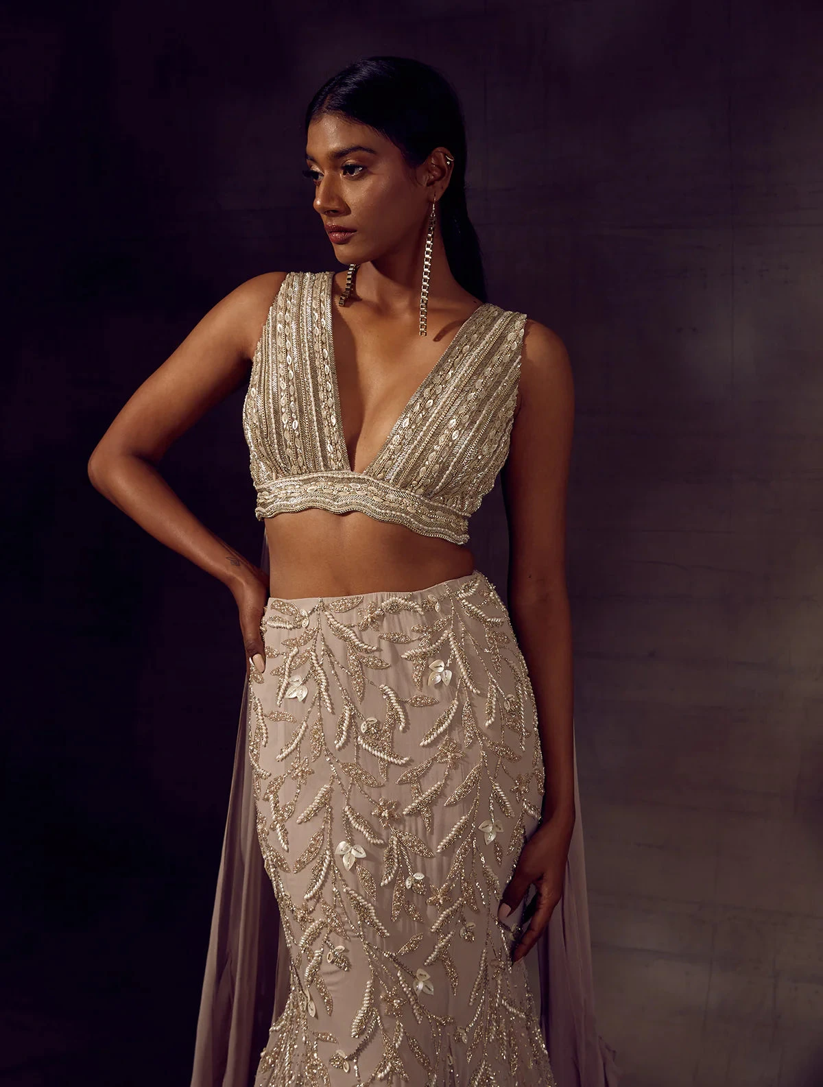 Grey Embellished Blouse & Ruffled Drapes 2 Grey Embellished Blouse & Ruffled Drapes - Image 2