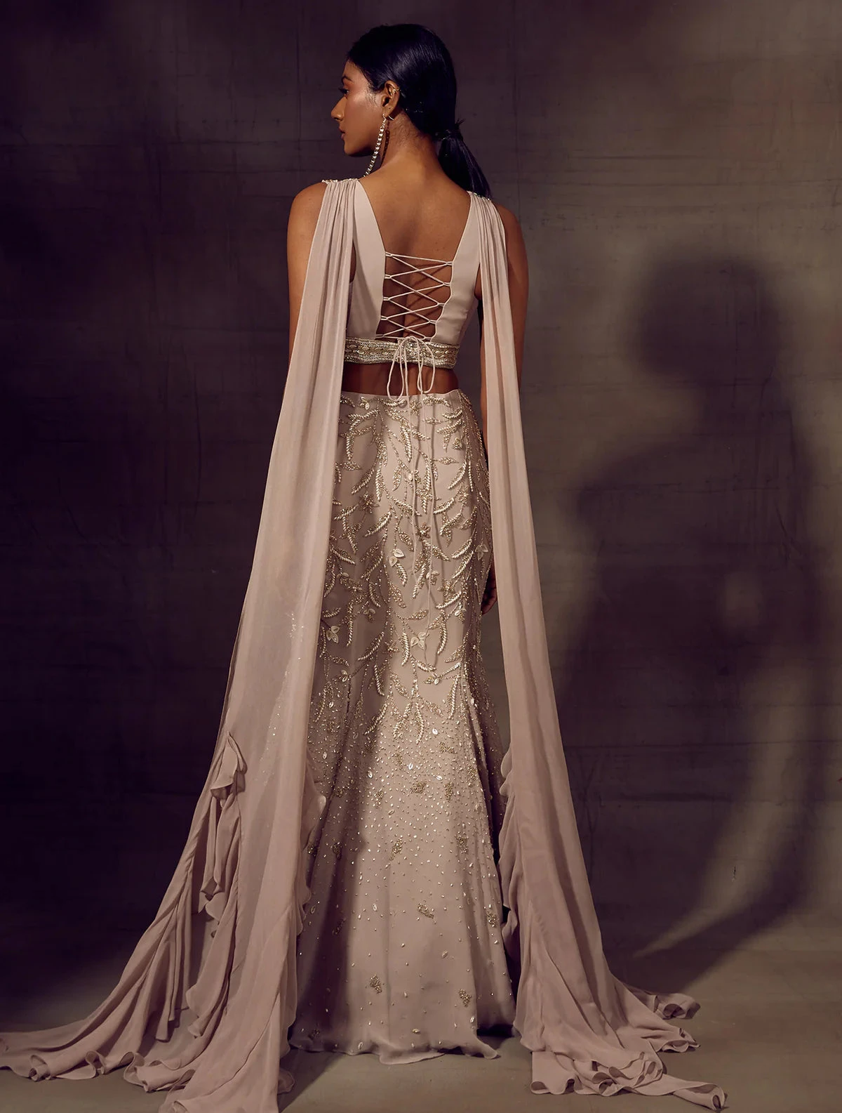 Grey Embellished Blouse & Ruffled Drapes 3 Grey Embellished Blouse & Ruffled Drapes - Image 3