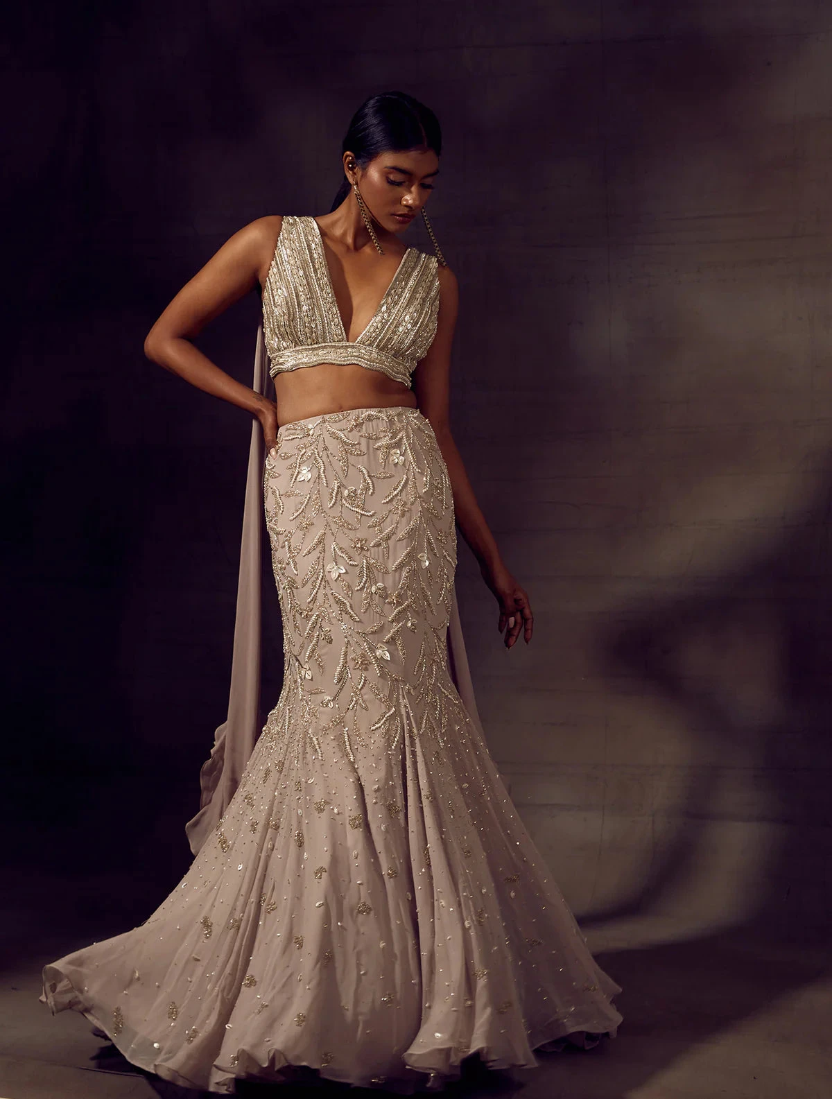 Grey Embellished Blouse & Ruffled Drapes 4 Grey Embellished Blouse & Ruffled Drapes - Image 4