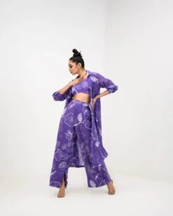 Purple Flora Pant Bralette And Jacket Set -Lillys Clothing Shop SUPF05 Juhi Bengani 4