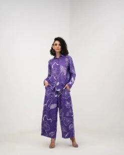 Purple Flora Pant Shirt Coord Set