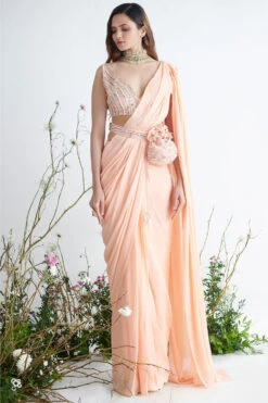 Peach Embroidered Saree Set Size 8
