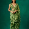 Green Floral Print Drape Saree With Ruffles And Plunge V Neck Blouse -Lillys Clothing Shop SonaliBansal 28 june 2358188